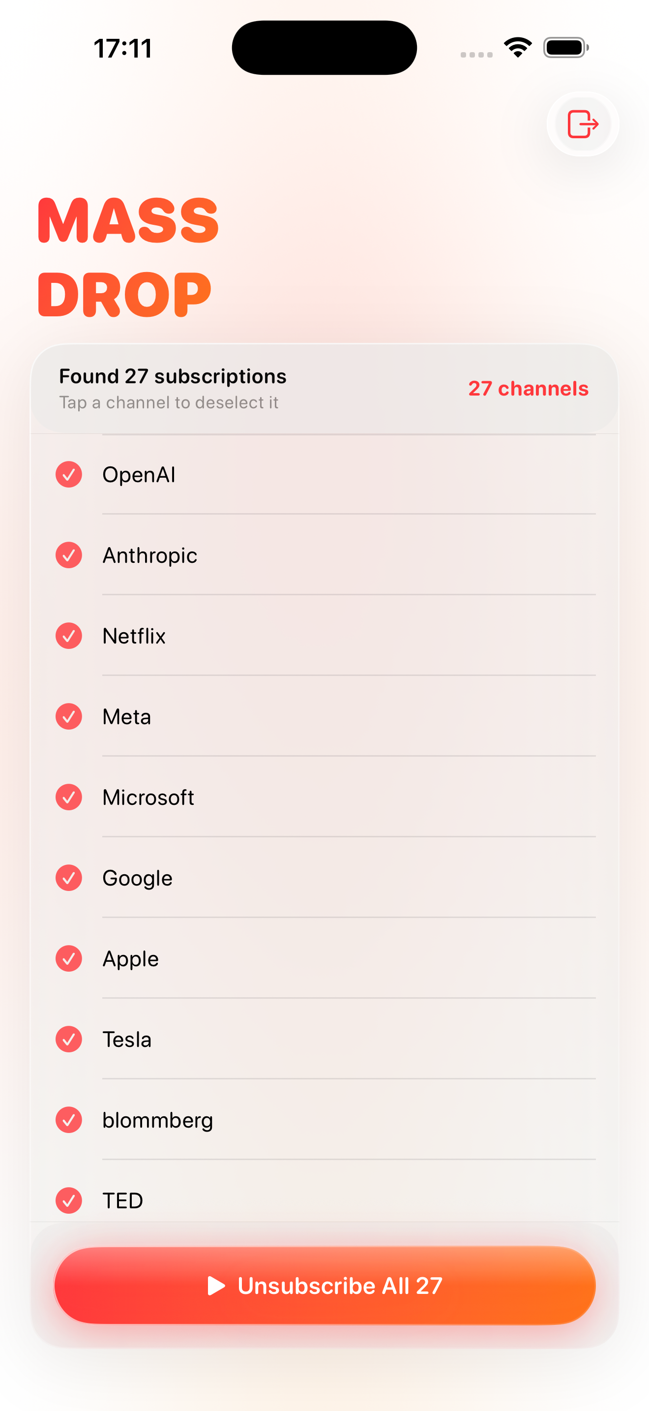 Subscription list